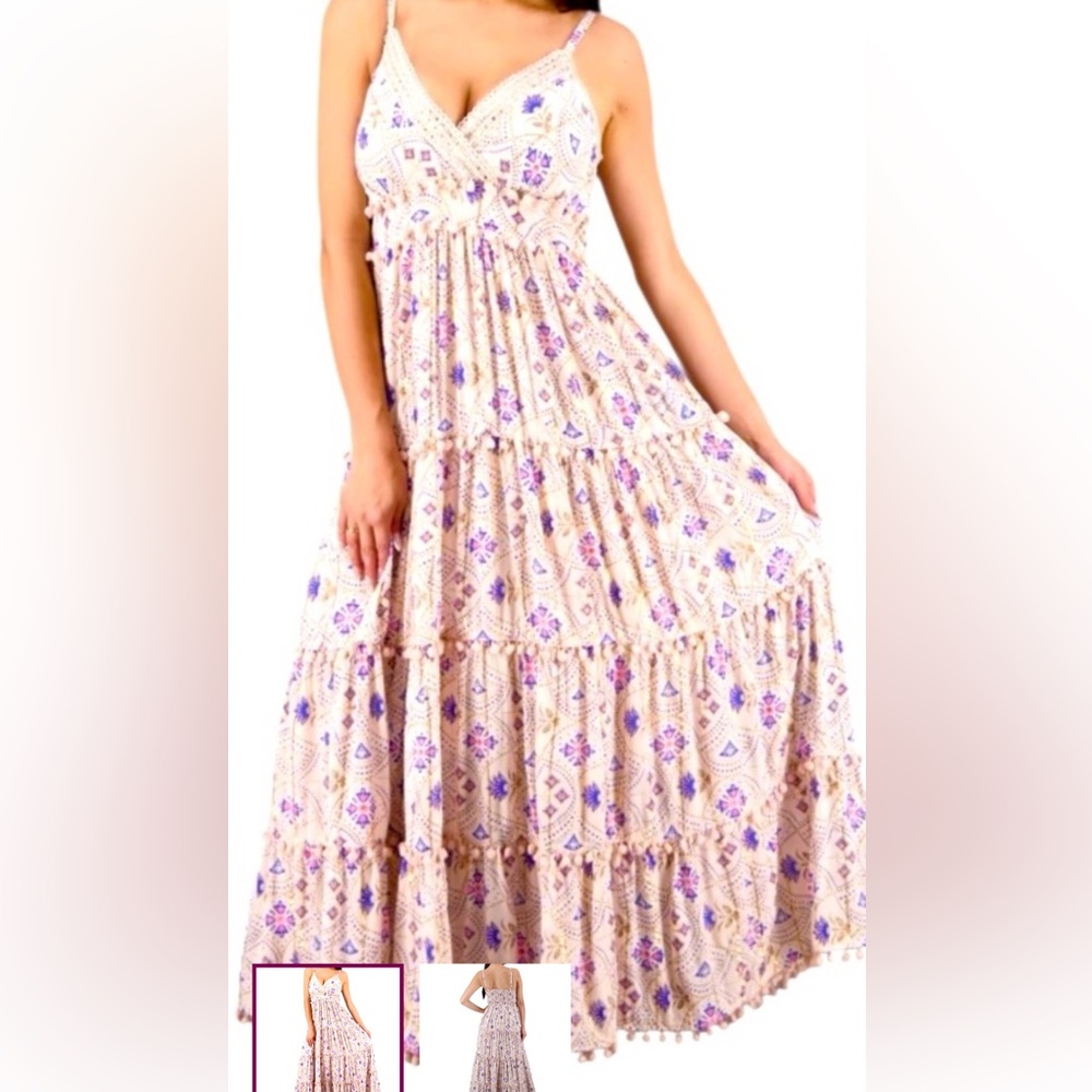 Advance Apparels Purple and Cream Maxi Dress